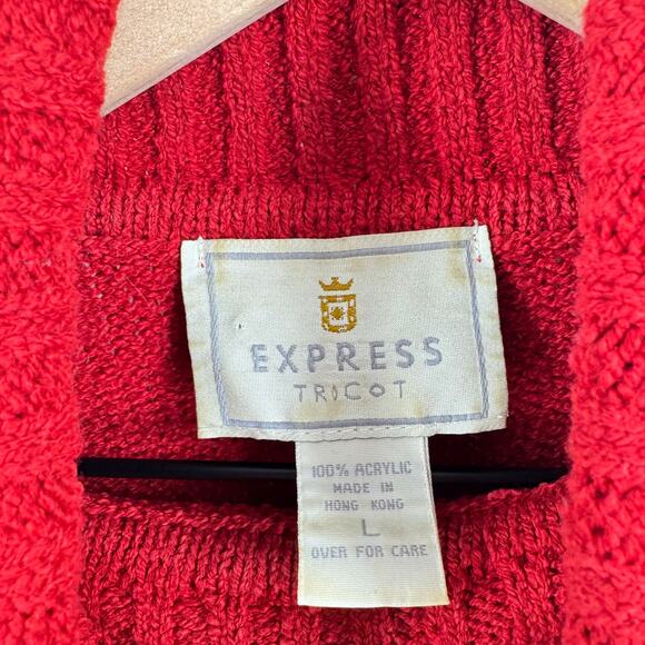 Vintage Express Tricot Red Turtleneck Sweater Large Hong Kong 90s Oversized Cozy - Picture 3 of 7